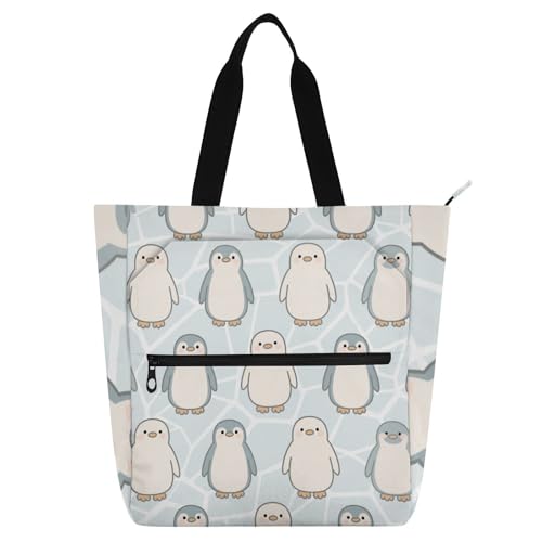 Bolsa de biblioteca para libros con diseño de pingüino verde salvia y cierre de cremallera