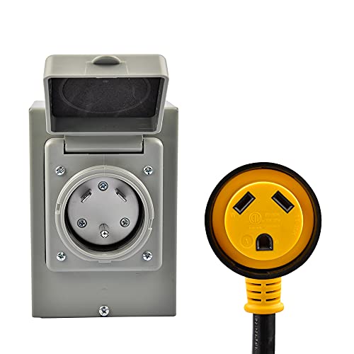 Set Rv Extension Cord (10/3 15 Ft) With Inlet Power Box (30 Amp/Nema Tt-30P) #TOP19