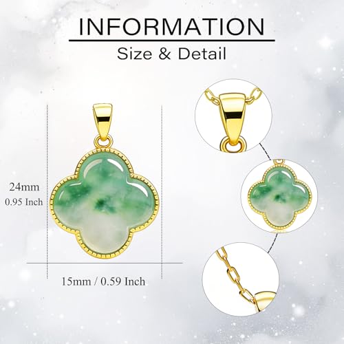 Four Leaf Clover Necklace for Women, Gold Plated Lucky Clover Green Jade Pendant Necklace, 4 Leaf Clover Necklace Mothers Day Gifts for Wife Lover - Image 4