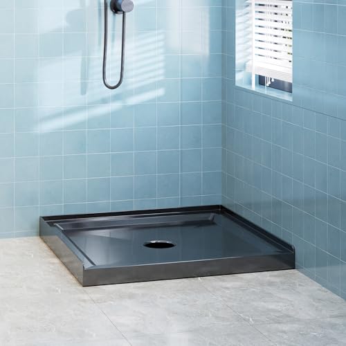Image of Casaphoria 36 inch x 36 inch Shower Base Pan with 3.5 inch Center Drain Hole,Shower Pan Five-Layer Acrylic + ABS Processing, Non-Slip Shower Enclosure Base for Bathroom, Single Threshold Black