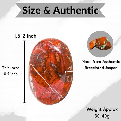 Image of Brecciated Jasper Crystals and Healing Stones - Large Palm Stone Crystals Piedra - Crystal for Good Luck, Positive Energy, Meditation - Unique Stocking Stuffers and Birthday Gifts for Women, Men
