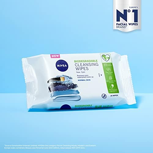 NIVEA Biodegradable Cleansing Wipes Normal Skin (40 sheets), Biodegradable Wipes made from 100% Plant Fibres, Make-Up Wipes, Face Wipes Makeup Remover