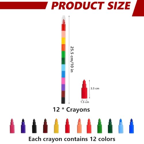 SGERUFZ 12PCS Wachsmalstifte Set, Stapelbare Buntstifte Kinder, Spitzen Kreide Buntstifte, Regenbogen Stifte, Farbwechselstift, ideal als Mitgebsel Kindergeburtstag