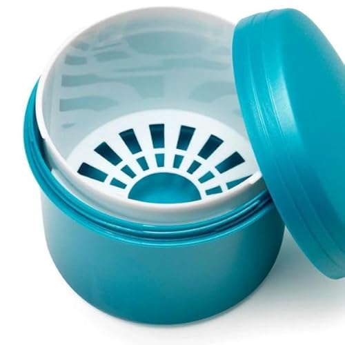 Zahnbehälter Zahnprothesenbecher Reinigungsbad-Dose mit Sieb und Schraubdeckel verschiedene Farben