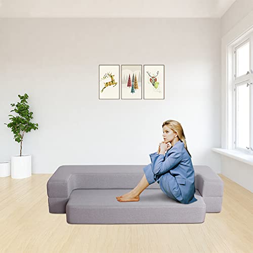Wotu 75'' Convertible Sofa Bed Couch Memory Foam Folding Mattress Futon Sleeper Chair And Fold Out Couch With Washable Cover Lazy Guest Bed For Living Room/Dorm/Guest Room/Apartment, Full Size, Grey #TOP1