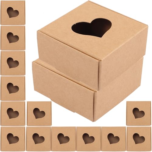 ARTIBETTER Cajas de Papel Kraft Pequeñas Ventana en Forma de Corazón, 20 Unidades, Caja para Regalos Vintage de 65x65x30 Mm, Adecuado para Jabón, Fiestas y Envoltorios Creativos
