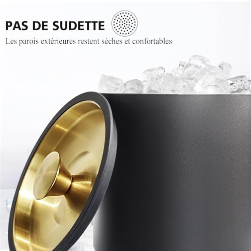 Seau à glace double paroi élégant en inox noir mat de prestige