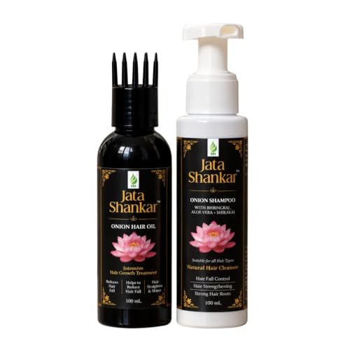 Jata Shankar Onion Hair Oil & Onion Shampoo Combo Pack with Bhringraj Aloe Vera & Shikakai Hair Care Kit for Hair Fall Control Hair Growth Hair Strength & Healthy Scalp 100ml Each (combo pack) Deal
