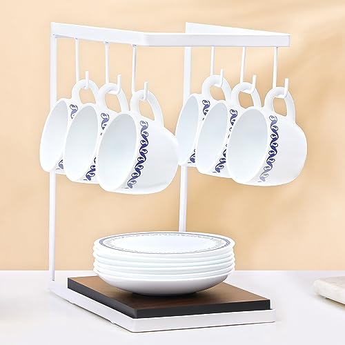 Image of Larah by BOROSIL Jazzblue Opalware Set - 6 x 140ml Cups and 6 Saucer (12 Pieces) | Microwave and Dishwasher Safe | Crockery Set Ideal for Tea, Coffee, and Casual Meals