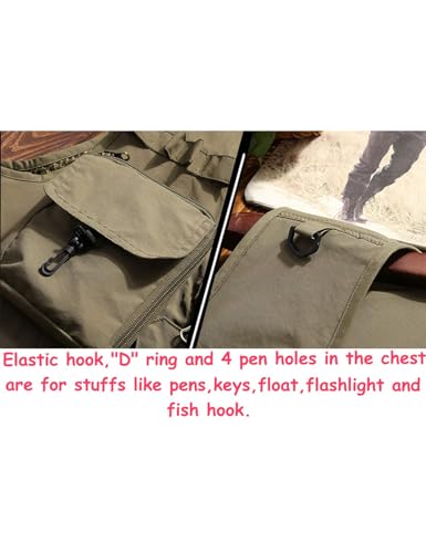 Vanchenl Herren Freizeit Safari Angeln Outdoor Arbeit Weste Jacke Foto Reise Cargo Mesh Weste Multi Taschen Khaki XL