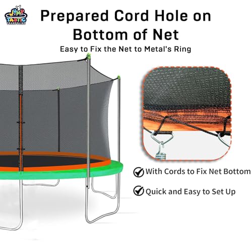 Trampoline Net Replacement with 6 Pole Caps, 12 ft 14 ft 15 ft Trampoline Net Round Safety Trampoline Net UV-Resistant Weather-Resistant Breathable Durable Net(Not Include Poles)