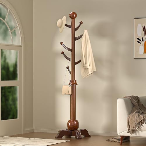 Amazon.com: TTVACVX Coat Rack Freestanding Wood Tree Rack with 7 Hooks ...