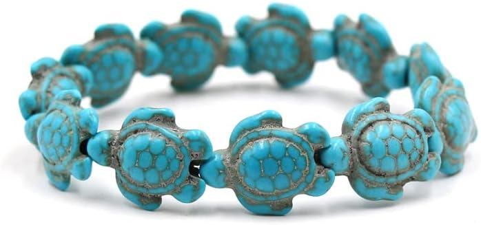 Soyzvteo 2Pcs Sea Turtles Beads Bracelet Elastic Natural Stone Stretch Bracelet Turquoise Turtle Bracelets Friendship Gifts for Women Men Girls - Image 3