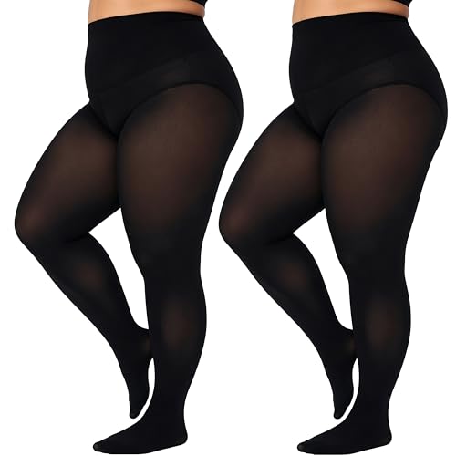 Image of CozyWow Plus Size Tights for Women 80D Soft Solid Color Semi Opaque Pantyhose High Waist 1X 2X 3X 4X