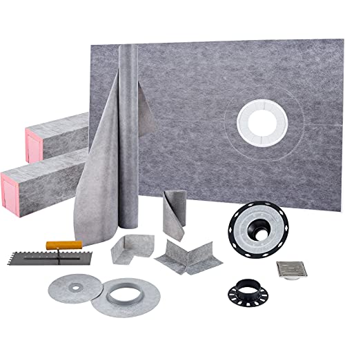 VEVOR Shower Curb Kit 38" x 60" Watertight Shower Curb Overlay with 4" PVC Offset Bonding Flange, 4" Stainless Steel Grate, 2 Cuttable Shower Curb and Trowel, Shower Pan Slope Sticks Fit for Bathroom by VEVOR - Used condition - US$149.19