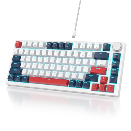 Image of Owpkeenthy 75 Percent Gaming Keyboard Gasket Mounted with Knob,82 Key Mechanical Keyboard Hot Swappable Linear Red Switch RGB Backlit for PC Laptop (White Earth)