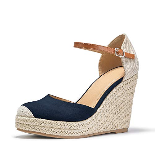 Image of FISACE Womens Summer Espadrille Heel Platform Wedge Sandals Ankle Buckle Strap Closed Toe Shoes