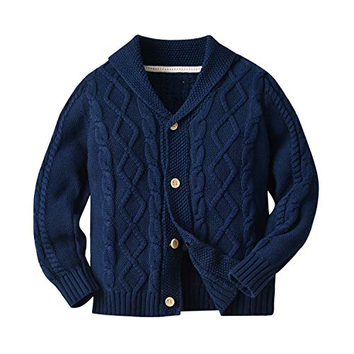 Baby Boys Girls V-Neck Sweater Cardigan Button Up Knitted Pullover Sweatshirts Navy Blue