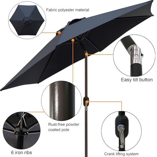 Blissun 7.5 ft Patio Umbrella, Yard Umbrella, Outdoor Market Umbrella with Push Button Tilt Crank (Black)