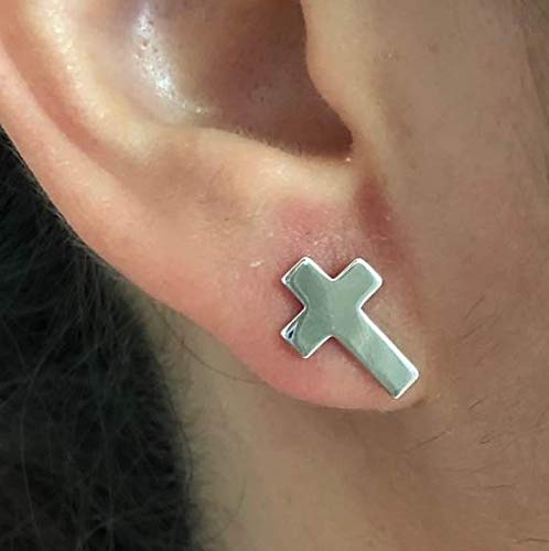 Boucles d'oreilles croix lisse argent 925 fermoir dormeuse - 2