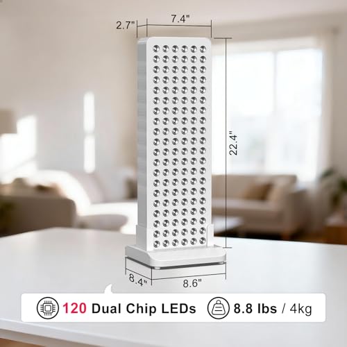 Image of BONTANNY Red Light Therapy with Base, 630 /660 /810 /830 /850nm 5 Wavelengths Red Near Infrared Light Device with 120 Dual Chip Clinical Grade LEDs, Remote Control, Timer for Face, Body, Skin, BO-600