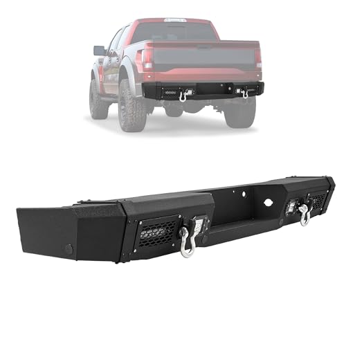 KUAFU Rear Bumper Assembly Compatible with 2009-2014 Ford F150 SVT Raptor w/Led Lights Steel Powder Coated Black