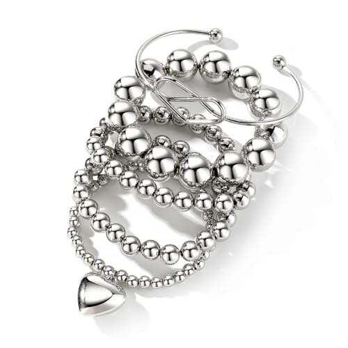 17IF Silver Bangle Bracelet For Women 14k Plated Multi Layer