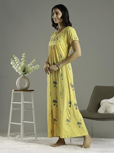 Image of 9shines Label Stylish Cotton Blend Embroidered Maxi Nightdress for Women with Pocket| Full Length Nightwear| Premium Nightdress| Comfortable Nightwear(5256)