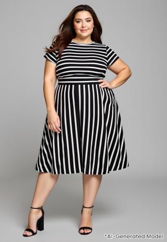 Image of Nemidor Women Plus Size Casual Dress Midi Flt Flare Pocket