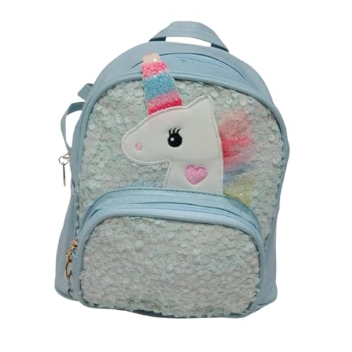 Mochila Infantil Feminina com Lantejoulas e Estampa de Unicórnio – Bolsa Escolar Azul