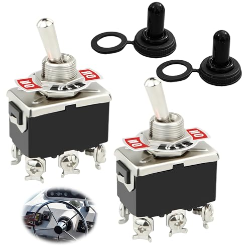 2 Pièces 6Broches/3Positions ON/OFF/ON Interrupteur à Bascule Robuste, Interrupteur a Bascule 3 Positions avec Capuchon Etanche pour Bateau Auto Camion