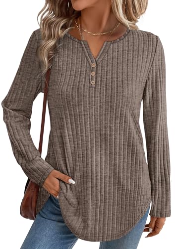 WIHOLL Sweaters for Women 2025 Long Sleeve Tops Fall Clothes Fashion Clothing V Neck Button Down Winter Thermal Shirts3