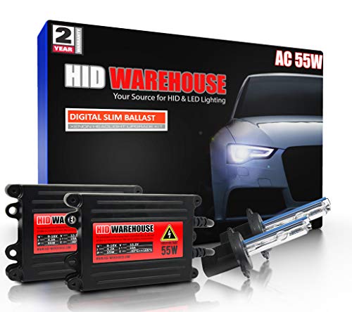 HIDWarehouse H7 5K 55W AC Xenon Bundle - Xenon Headlight Bulb with Slim AC Ballast - 5000K Bright White - Xenon Bulbs - 1 Pair