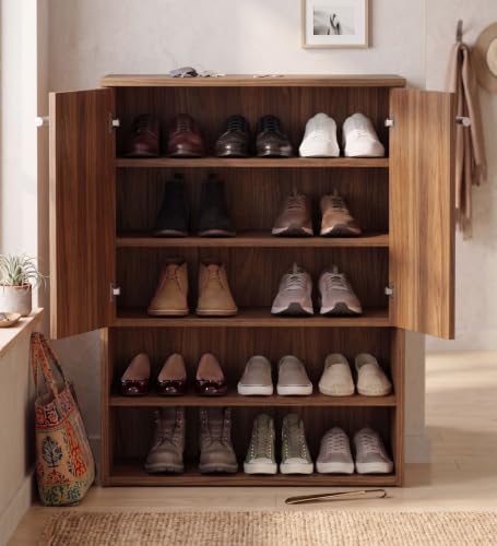 Image of Spyder Craft Engineering Wood Shoe Cabinet for Home, Shoe Rack with Multiple Shelves, Space Saving Shoe Organizer for Entryway, Living Room & Bedroom, Noce Lyon, DIY Assembly