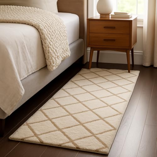 Image of Carpet for Hallway, Kitchen, and Modern InteriorsCarpetCozy Shag Runner for Living Room, Bedroom & Office Decor ETC Size 2x5 feet, Patten-Solid Ivory B