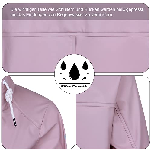 Peter Patter Damen Regenjacke Regenmantel Softshelljacke Friesennerz Parka PU Windbreaker mit Kapuze wasserdicht, Rosa, L