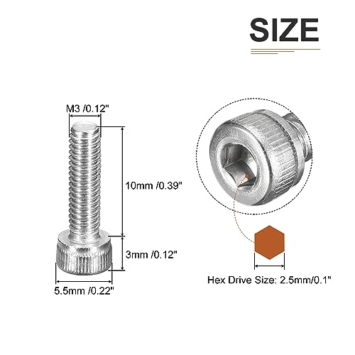 DTGN M3x10mm Socket Head Cap Screws Bolts, 100Pcs 304 Stainless Steel 18-8, Metric Machine Hex Socket Screw, Hex Drive - Image 2