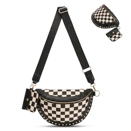 Image of Checkered Crossbody Bag, Bum Bags for Women Crossbody,Spacious Sling Bag Purse Fanny Packs with Shoulder Strap