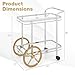 Tangkula Bar Cart for The Home, 2-Tier Rolling Tempered Glass Serving Cart, 2 Large Gold Aluminum Wheels & 2 Casters, Handle, Stainless Steel Frame, Modern Wine Cart for Kitchen Dining Room