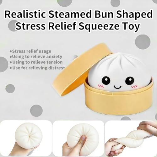 Image of 2 Pcs Dumpling Squishy, 6CM Squishy Ball with Soft Texture and Fun Shapes, Sensory Fidget for Play and Collection, Party Favors, Steamed Buns and Steamer, Golden and Green Pectin Style