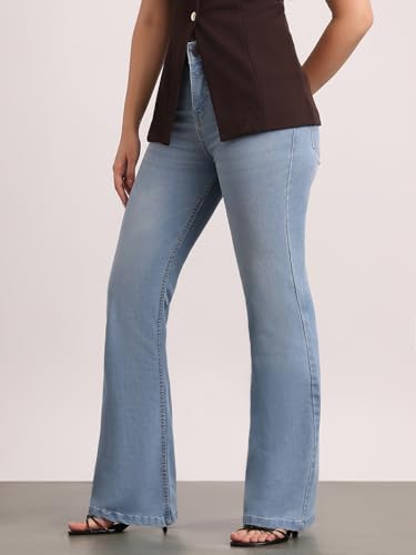 Image of Urbano Fashion Women's Mid Rise Bootcut Washed Jeans Stretchable