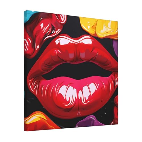 Poster toile lèvres colorées 30x30 cm sans cadre pour salon