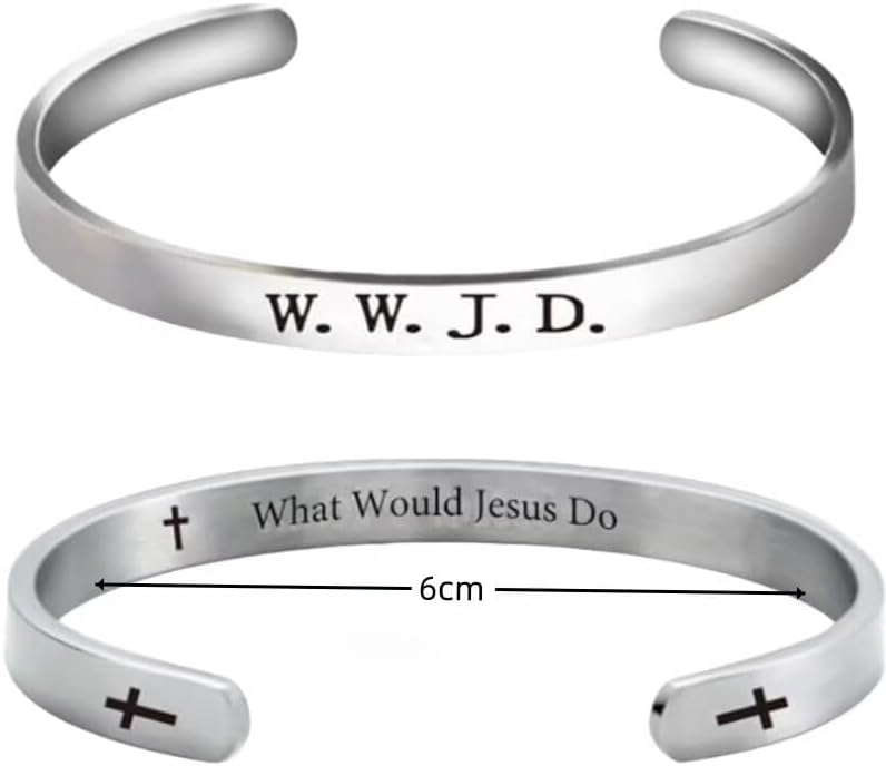 WWJD Bracelets for Women Men, Cross What Would Jesus Do Bangle Stainless Steel Cuff Handmade Engraved Christian Inspirational Gifts Jewelry - Image 2