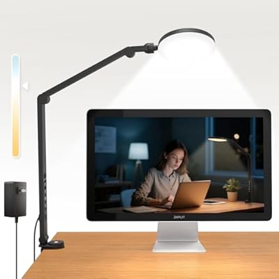 ZAPLIT Desk Lamp, 16W LED Desk Light with Clamp & Adjustable Arm for Home Office Video Calls, Touch Control Eye-Care Light for Reading with 5 Color Temps (1700K-6000K) & 10 Brightness, Timer 0.5H/1H
