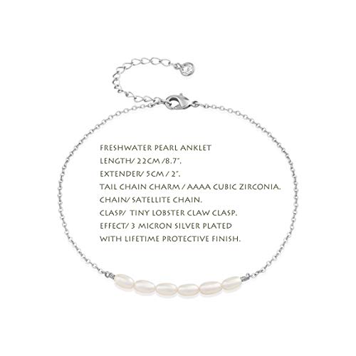 Freshwater Pearl Anklet,Sterling Silver 14K Silver Filled Boho Pearl Dainty Handmade Beaded Cute Tiny Charm Beach Ankle Bracelet Foot Chain Anklet for Women2