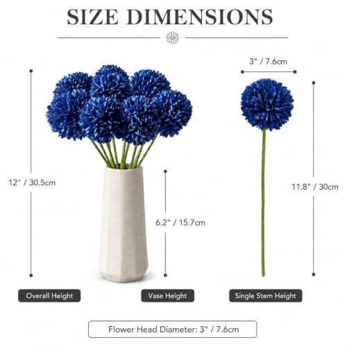 Image of Mandy's 12pcs Artificial Royal Blue Ball Chrysanthemum Flowers