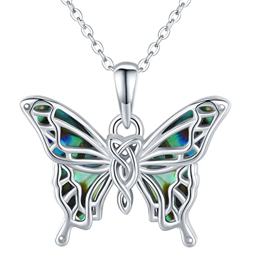 Freesloth Butterfly Necklaces for Women 925 Sterling Silver Butterfly Jewelry Mothers Day Gifts Abalone Shell Pendant Birthday Christmas Gifts for Wife