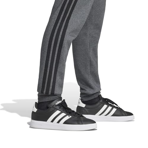 adidas Herren Essential Three Stripes Fleece Pants, Dark Grey Heather/Black, L – Ansicht 5