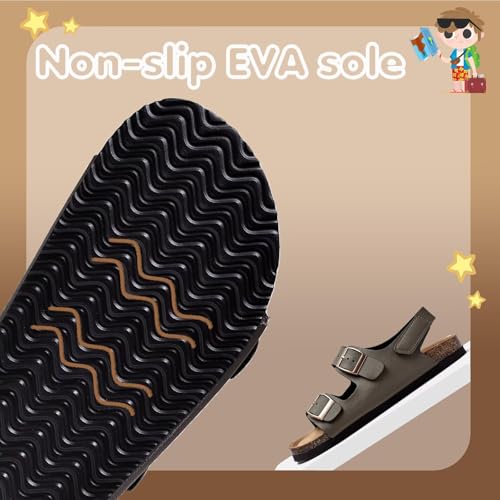 Image of Torotto Toddler Kids Sandals Boys Girls Cork Footbed Sandals with Adjustable Buckle Casual Slides Open Toes Flat