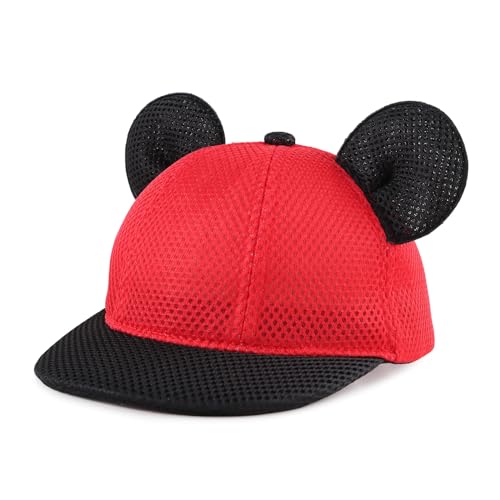 JANGANNSA Baby Mesh Cap Toddler Kids Sun Hat Mouse Ears Cute Cartoon Caps Summer (1-3Y Mesh Red)